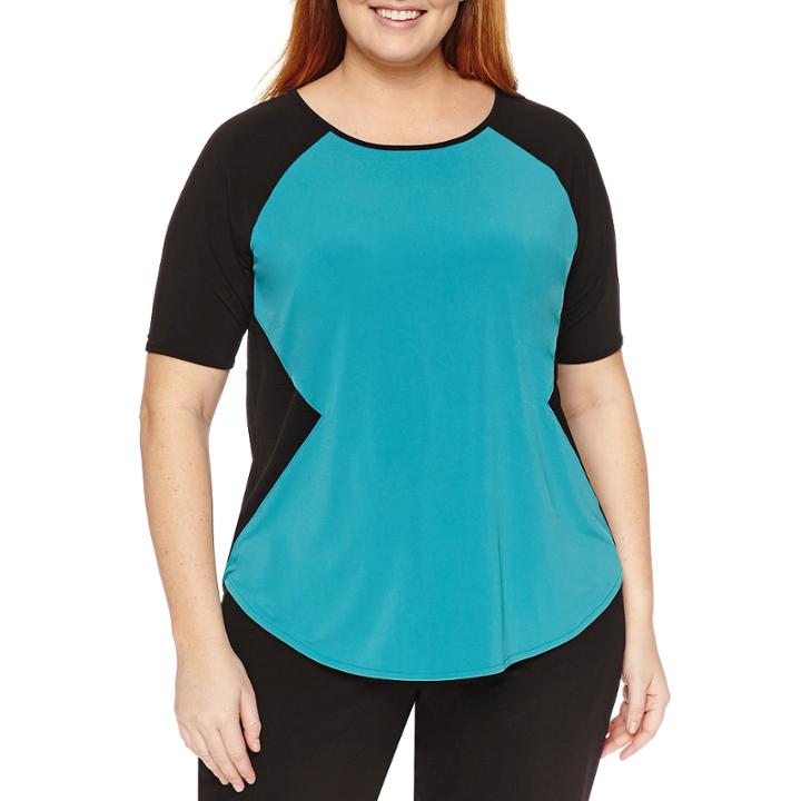 Worthington Elbow Sleeve Crew Neck T-shirt-womens Plus