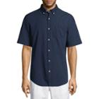 St. John's Bay Short Sleeve Dots Button-front Shirt-slim