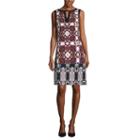 London Times Sleeveless Pattern Shift Dress