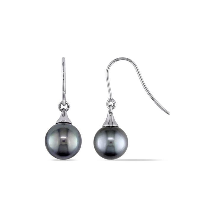 Genuine Black Tahitian Pearl 14k White Gold Earrings