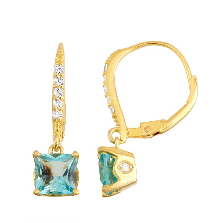 Genuine Blue Topaz Diamond Accent 14k Gold Over Silver Leverback Earrings