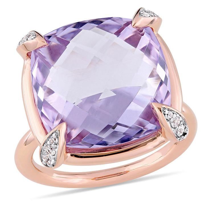 Womens Genuine Amethyst Purple 14k Rose Gold Cocktail Ring