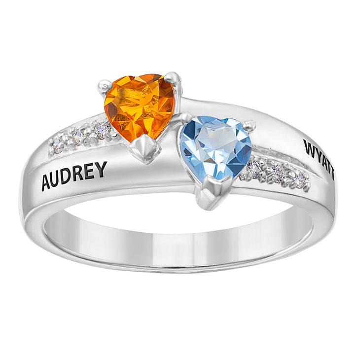Personalized Womens Cubic Zirconia Sterling Silver Heart Cocktail Ring