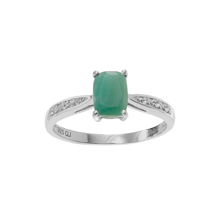 Color-enhanced Emerald And Genuine White Topaz Sterling Silver Ring