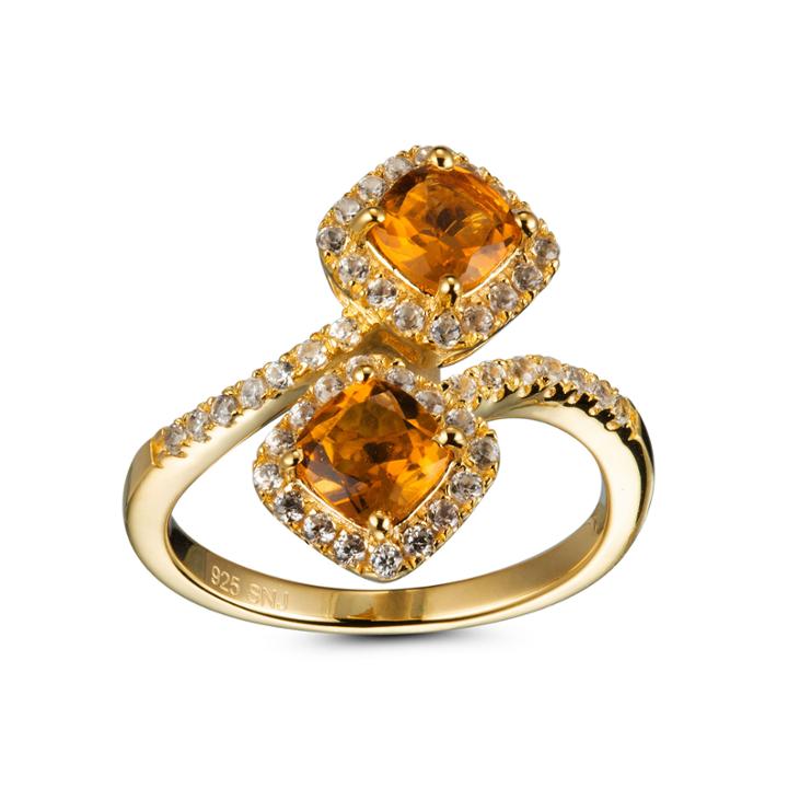 Womens Yellow Citrine Gold Over Silver Bypass Ring