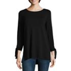 Liz Claiborne Tie Cuff Crew Neck T-shirt-womens