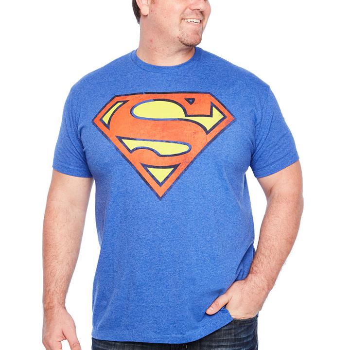 Distressed Superman Short Sleeve Superman Graphic T-shirt-big And Tall