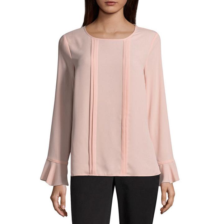 Liz Claiborne Long Sleeve Crew Neck Woven Blouse - Tall