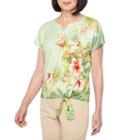 Alfred Dunner Parrot Cay Short Sleeve Split Crew Neck T-shirt-womens Petites