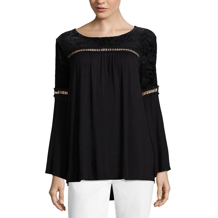 Liz Claiborne Long Sleeve Velvet Burnout T-shirt - Womens