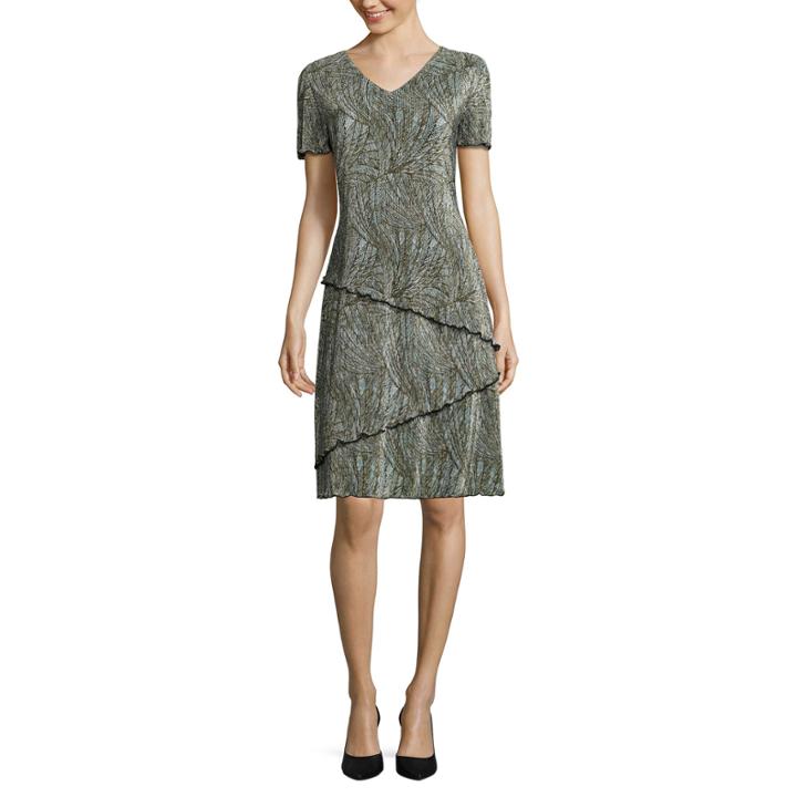 Connected Apparel Short Sleeve Leaf Shift Dress
