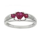 Lab-created Ruby & Diamond-accent Heart-shaped 3-stone 10k White Gold Ring