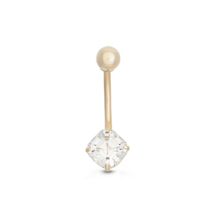 10k Yellow Gold Cubic Zirconia Cushion Solitaire Belly Ring