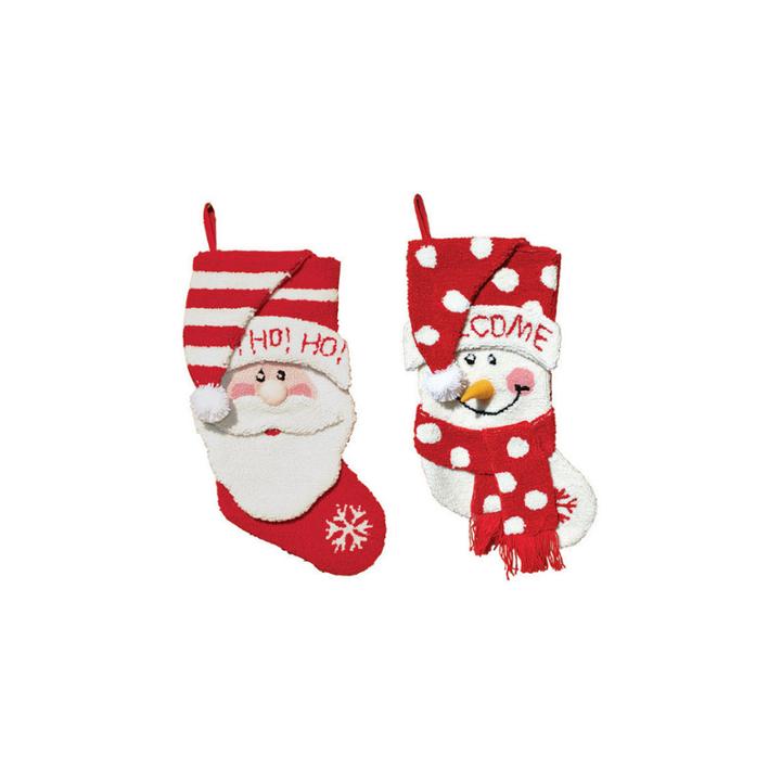 18.5 Hooked Santa & Snowman Stocking- Set Of 2