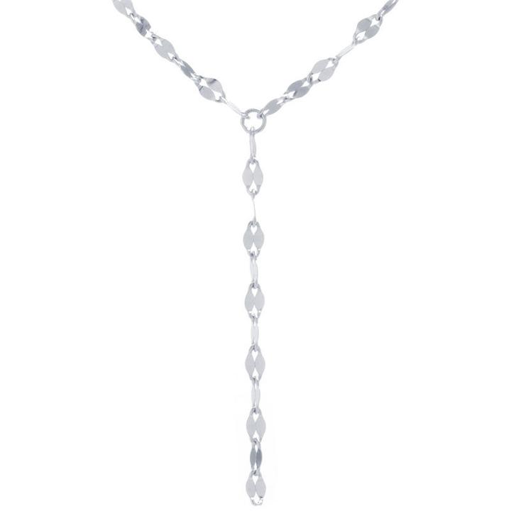 Silver Treasures Bezel Set Y-necklace Womens Sterling Silver Y Necklace
