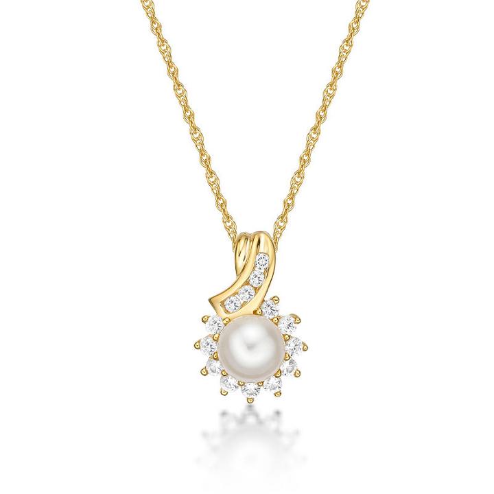 Womens Genuine White Cultured Freshwater Pearls 14k Gold Over Silver Pendant Necklace