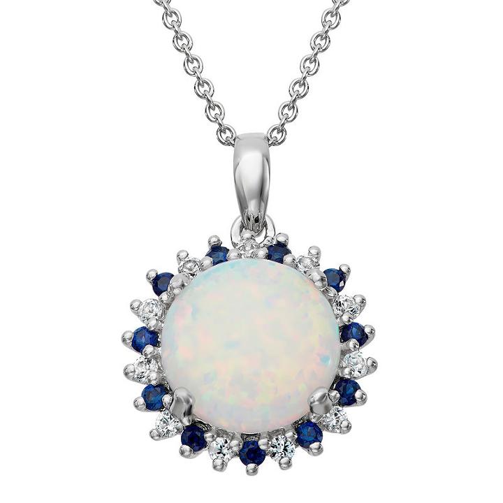 Womens Lab Created White Opal Sterling Silver Round Pendant