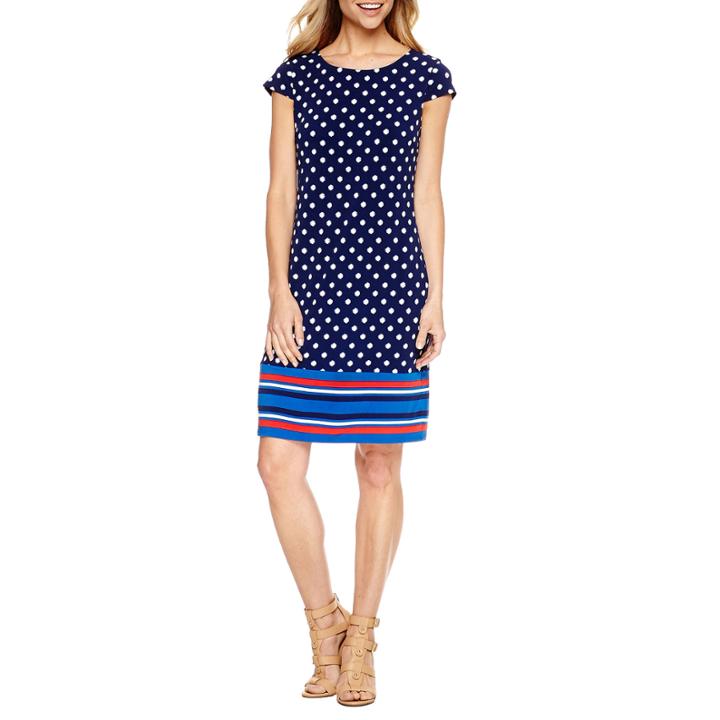 Liz Claiborne Short Sleeve Polka Dot Shift Dress