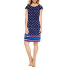 Liz Claiborne Short Sleeve Polka Dot Shift Dress