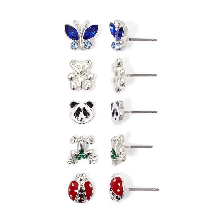 5-pair Bear & Bug Stud Earring Set