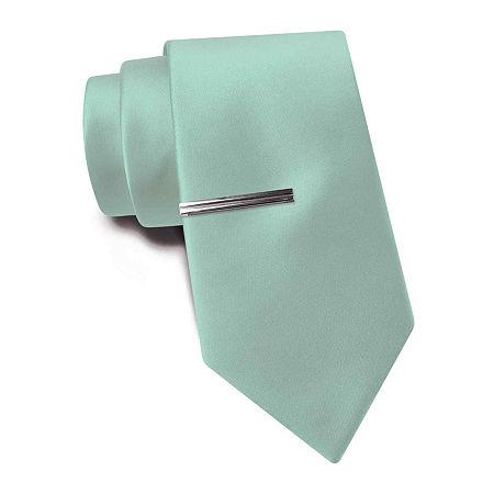 Jf J. Ferrar Solid Slim Tie And Tie Bar Set