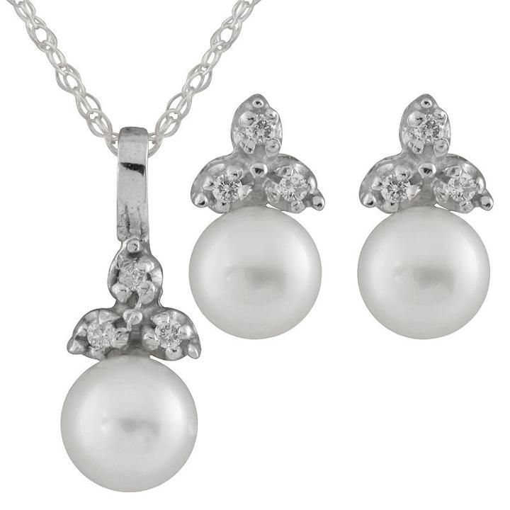 Splendid Pearls Womens 2-pc. Diamond Accent White Pearl 14k Gold Jewelry Set