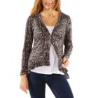 24/7 Comfort Apparel Women's Grey Animal Print Long Sleeve Ruffle Shrug