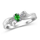 Womens Diamond Accent Color Enhanced Green Chrome Diopside Sterling Silver Delicate Ring