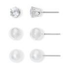 Monet Silver-tone Simulated Pearl And Crystal Stud 3-pr. Earring Set