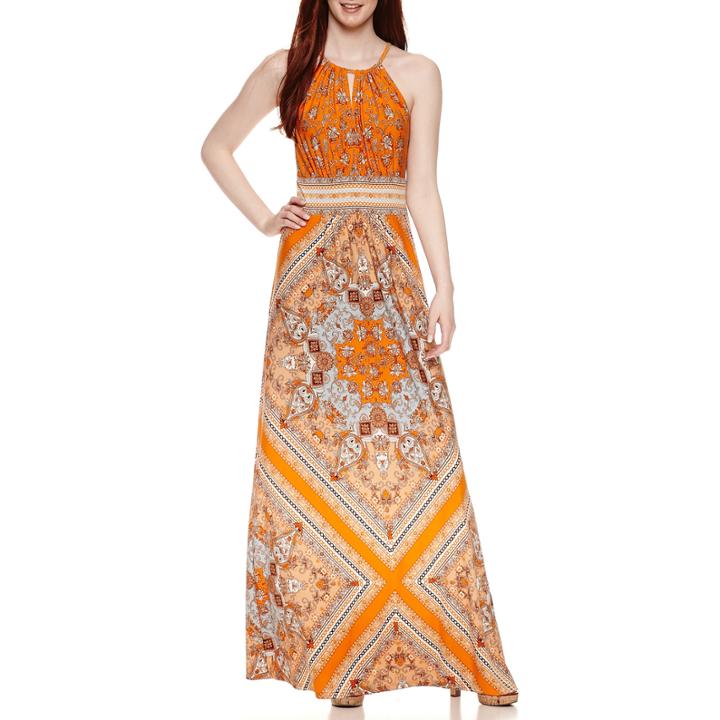 London Style Sleeveless Pattern Maxi Dress