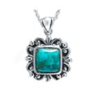 Color-enhanced Turquoise Sterling Silver Square Pendant Necklace
