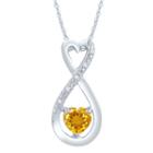 Womens Diamond Accent Genuine Yellow Citrine Heart Pendant