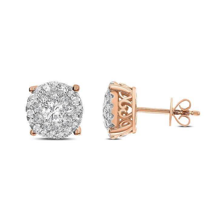 1 1/2 Ct. T.w. White Diamond 14k Rose Gold 9.9mm Stud Earrings