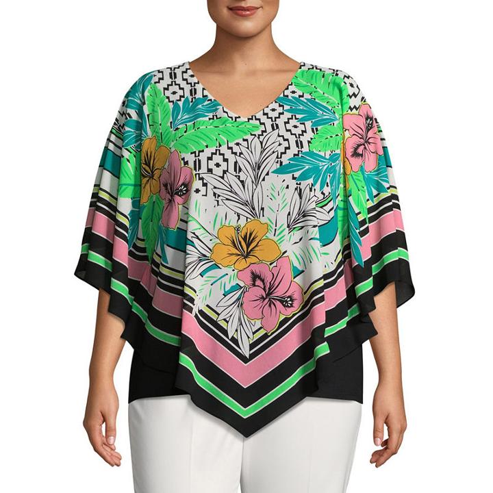 Lark Lane Island Hopping Hibiscus Butterfly Top- Plus