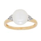 Certified Sofia&trade; Cultured Freshwater Pearl & Lab-created White Sapphire 14k Gold Cocktail Ring