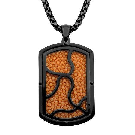 Inox Jewelry Mens Orange Leather 2-tone Dog Tag Pendant