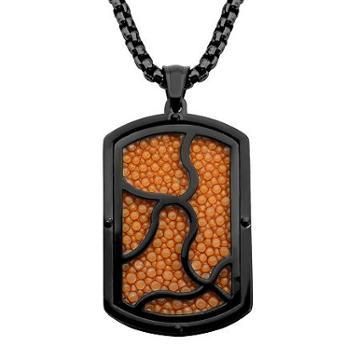 Inox Jewelry Mens Orange Leather 2-tone Dog Tag Pendant