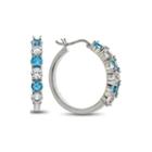 Genuine Blue Topaz And Lab Created White Sapphire Sterling Silver Hoop Earrings