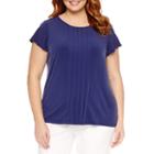 Liz Claiborne Short Sleeve Crew Neck Knit Blouse-plus