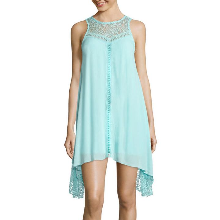 City Triangles Sleeveless Crochet Collar Alternative Hem Dress- Juniors