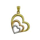 10k Tri-color Gold Triple Heart Charm Pendant