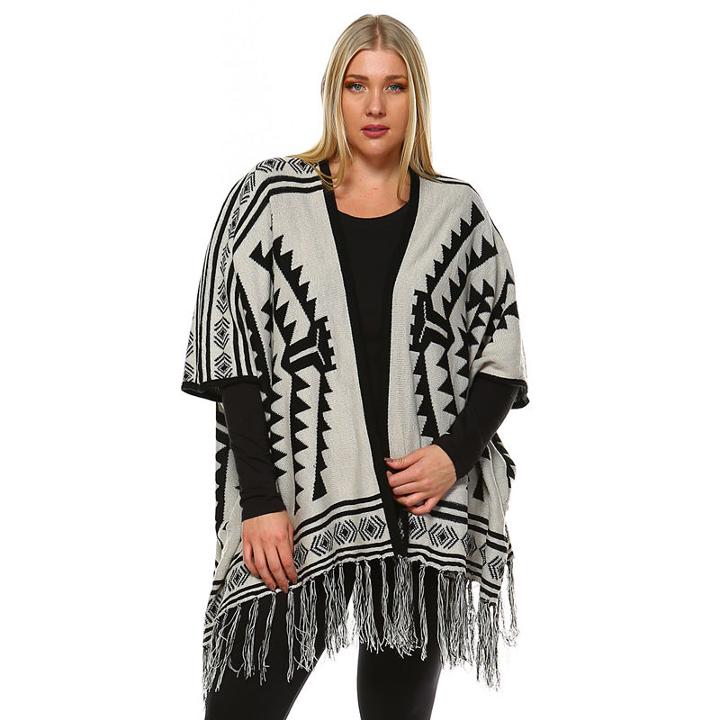 White Mark Aztec Poncho-plus