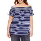 Liz Claiborne Short Sleeve Knit Dots Blouse-plus