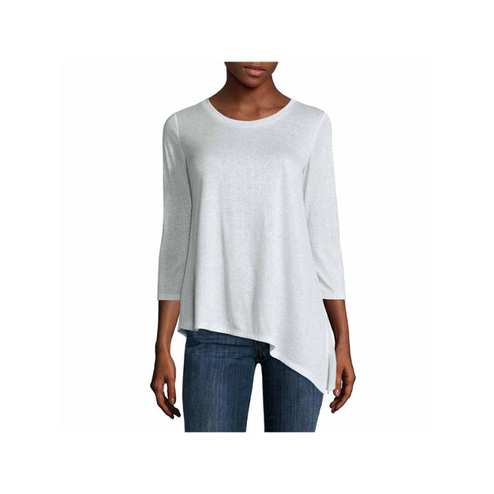 Liz Claiborne 3/4 Sleeve Asymmetrical Hem Sweater-talls