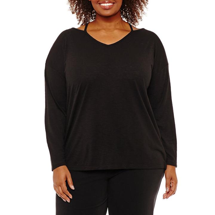 Xersion Long Sleevev Neck T-shirt-women's Plus
