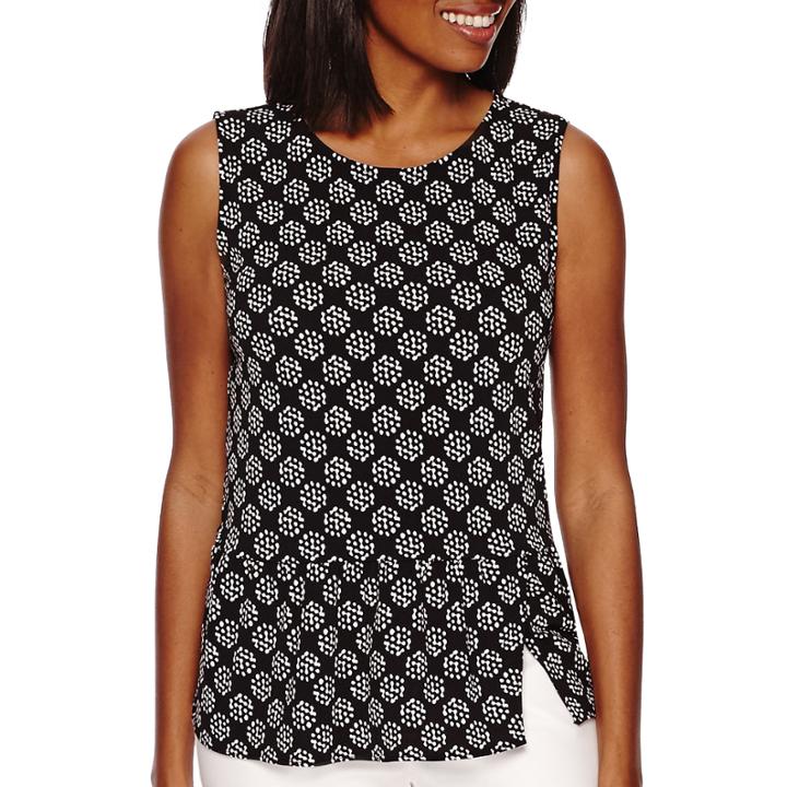 Liz Claiborne Sleeveless Knit Print Peplum Shirt - Tall