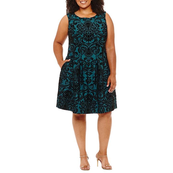 Danny & Nicole Sleeveless Damask Fit & Flare Dress - Plus