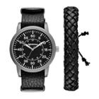 Arizona Mens Black Woven Bracelet Watch Set