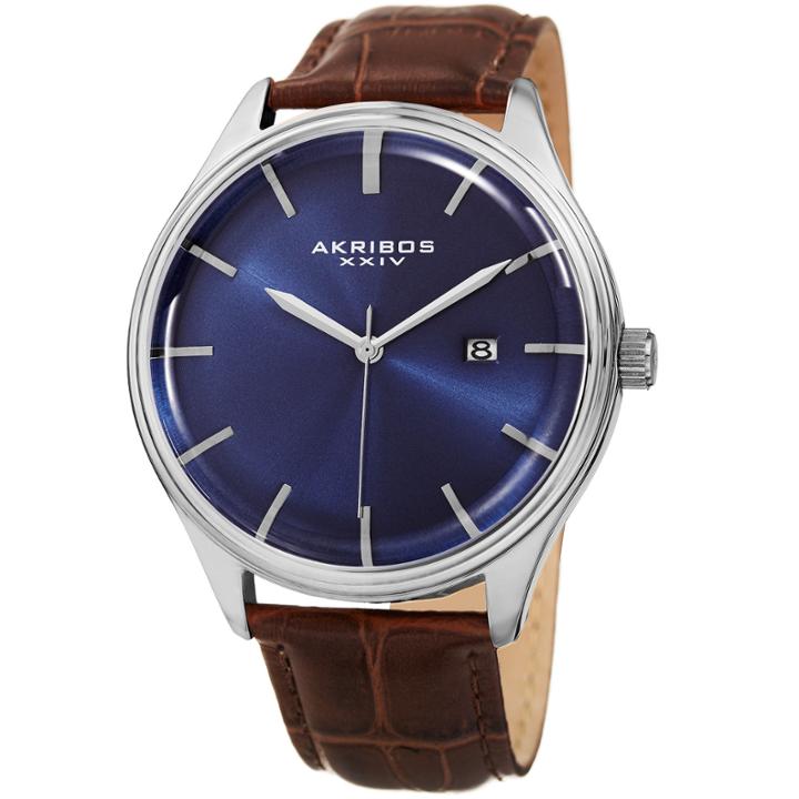 Akribos Xxiv Mens Brown Strap Watch-a-914ssbu