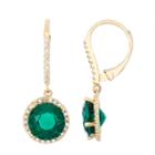 Lab Created Emerald And 1/3c.t. T.w.diamond 10k Yellow Gold Earrings